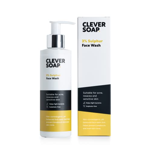 Clever Soap 3% Sulphur Face Wash - Exfoliating Blemish Control Cleanser - Suitable For Acne, Rosacea & Oily, Spot Prone Skin - Antibacterial, Sen