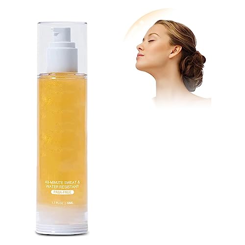 Sun Shield Body Glow SPF 50,Gold Glitter Sunscreen,SPF 50 UV Protection Sheer Sunscreen,Sweat and Water Resistant Sunscreen,Protection Hydrating