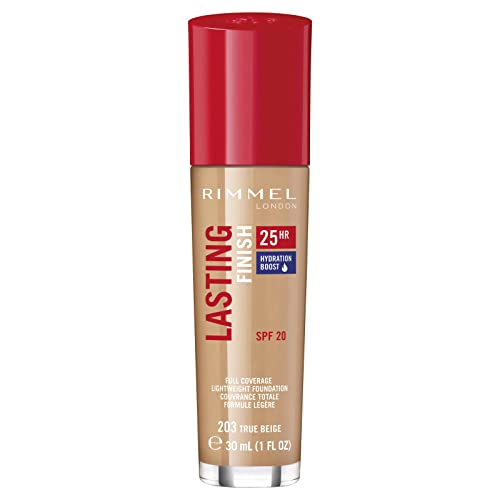 Rimmel Lasting Finish 25 Hours Foundation, Long Lasting Liquid Foundation, 203 True Beige, 30 ml