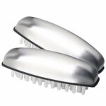kuou Stainless Steel Nail Brush, 2 Pieces Hard Bristle Hand Wash Brushes Nail Clean Brush Handle Nail Finger Tip Scrubbing Brush Nail Brushes for