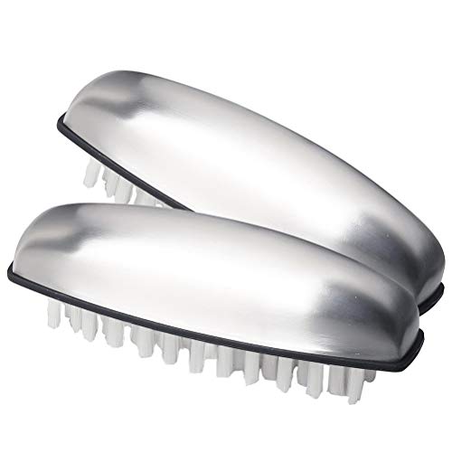 kuou Stainless Steel Nail Brush, 2 Pieces Hard Bristle Hand Wash Brushes Nail Clean Brush Handle Nail Finger Tip Scrubbing Brush Nail Brushes for
