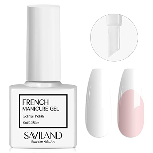Saviland French White Gel Nail Polish -10ml Upgrade U V/LED Soak Off Gel Nail Polish Manicure for Professional, Salon & Home Use, Long Lasting, E