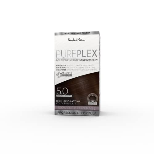 Knight & Wilson PurePlex Rich Golden Brown Permanent Hair Colour Dye. Protect, Restore and Nourish with Aminofix. 5.036 Golden Brown. 100% Grey C