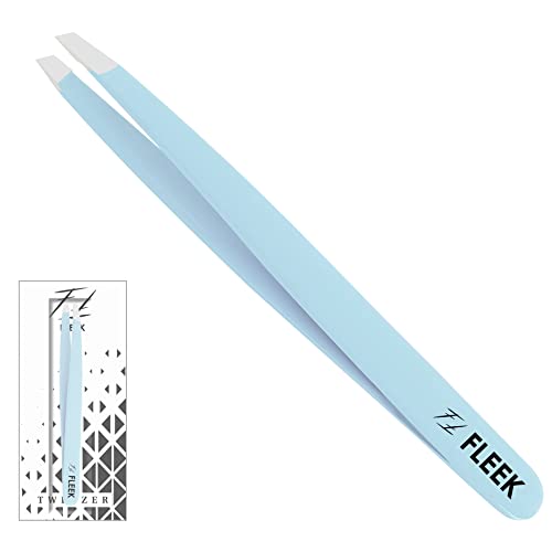 Fleek Eyebrow Tweezers Professional Best Stainless Steel Precision Tweezers Slanted Tweezers for Facial Hair Women & Men (Sky Blue)
