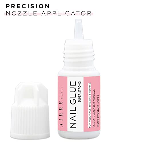 AIRRE Extra Strong Nail Glue for Acrylic Nails, Nail Tips & Press-On Nails (3ml) Precision Tip Nail Glue & File for Glue-On Fake Nails, Fix Broke