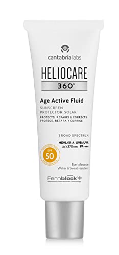 Heliocare 360° - Age Active Fluid, Sun Cream SPF50, Anti Ageing Protection, Water and Sweat Resistant, 50ml