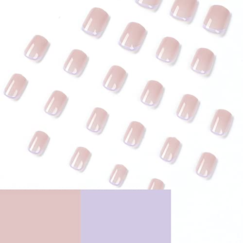 Daterkey 24pcs French Short Square Fake Nails Pearl Gradient Nude Pink False Nails for Women and Girls (B)
