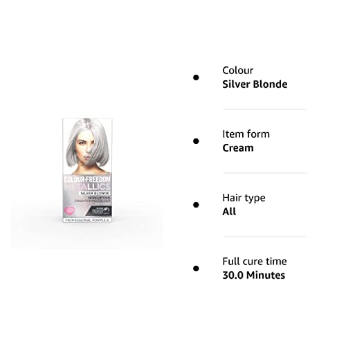 Colour Freedom Metallic Permanent Silver Blonde Conditioning Hair Dye. Infused with Shea Butter and Argan Oil for Ultra Glossy Conditioned Hair.