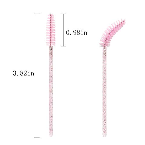 Rofitbest Disposable Crystal Eye Brush, Lash Spoolies Eyebrow Brush Pink Brush Mascara Wands, Eyelash Mascara Brushes Eye Lash Applicator Brush (