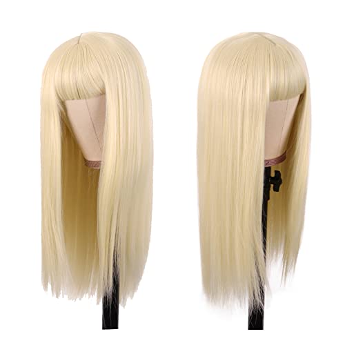 MapofBeauty 22 Inch/56 cm Long Straight Synthetic Hair Heat Resistant Party Cosplay Wig (Mixed Blonde)