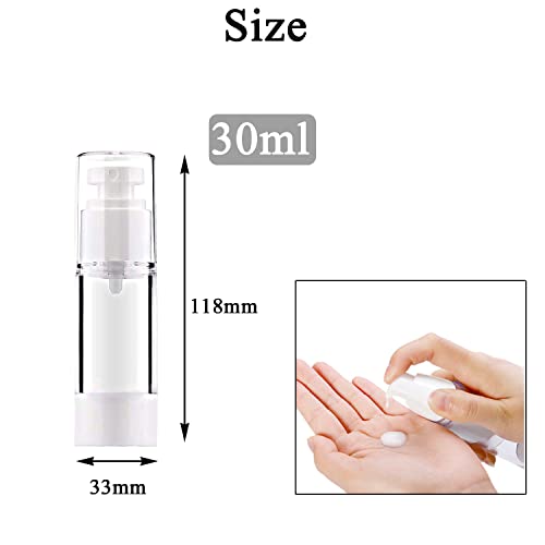 JamHooDirect 30ml Airless Pump Bottle Refillable Empty Clear Bottle Travel Containers/Vacuum Press Pump Bottles With Funnel and Label for Perfume