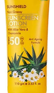 Vaadi Herbals Sunscreen Lotion SPF-50 Aloe Vera N Chamomile Protects From UVA UVB Rays Non Greasy For All Skin Type 110 ml