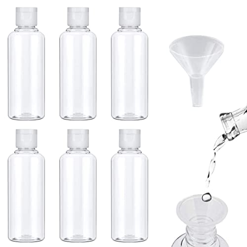 LIUJZZJ 6 Pack Transparent Plastic Air Flight Mini Travel Bottle Set with Small Funnel for Flight,Spray Bottles,Clear Empty Fine Mist Plastic,Air