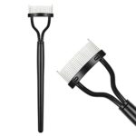 URAQT Eyelash Comb, Eyelash Separator Eyebrow Brush, Metal Teeth Eye Lash Comb with Comb Cover, Arc Designed Cosmetic Brushes Tool for Women Make