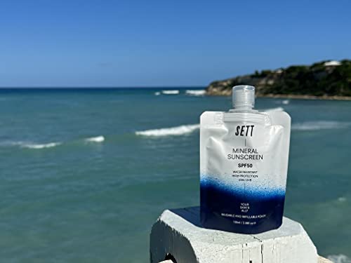 PACK OF 3 - SETT SPF50 Mineral Sunscreen POUCH 100ml. Less Packaging. Water Resistant!