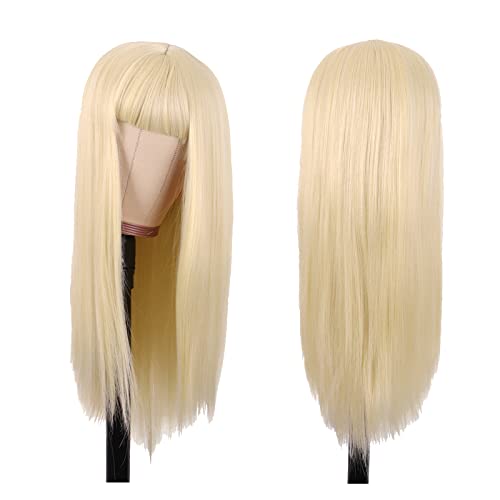MapofBeauty 22 Inch/56 cm Long Straight Synthetic Hair Heat Resistant Party Cosplay Wig (Mixed Blonde)