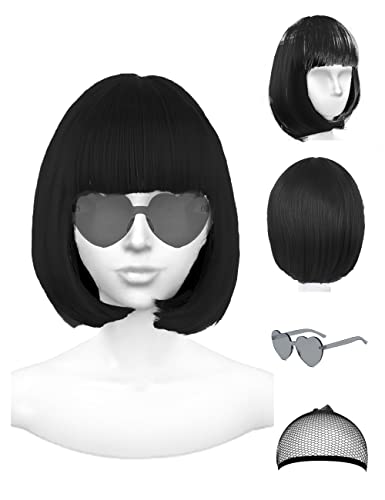 PLANTURECO Pink Wig and Party Sunglasses, Pink Wigs for Women, Pink Wig with Bangs, Light Pink Wig, Pink Bob Wig, Pink Cosplay Wigs and Party Wig