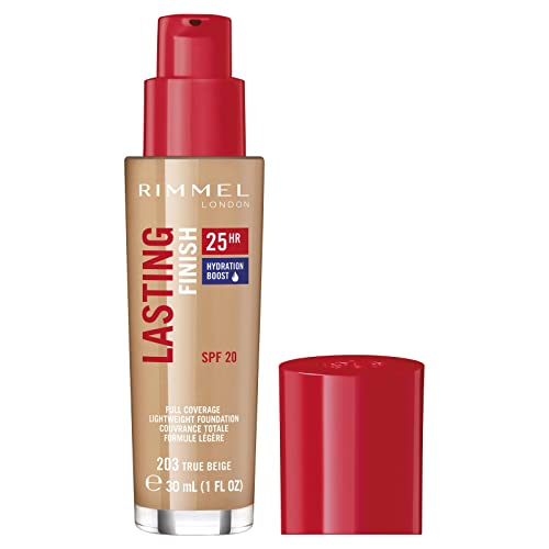 Rimmel Lasting Finish 25 Hours Foundation, Long Lasting Liquid Foundation, 203 True Beige, 30 ml