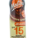 Malibu Sun SPF 15 Continuous Dry Oil Spray for Tanning with Shea Butter Extract, Medium Protection, Water Resistant, 175ml
