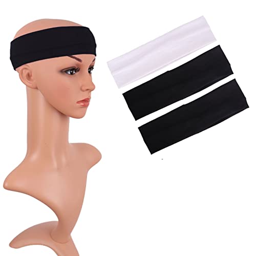 MapofBeauty 3 Pack Yoga Headbands Stretchy Cotton Head Band Hairwarp Sports Running Exercise Gym (Solid Color)