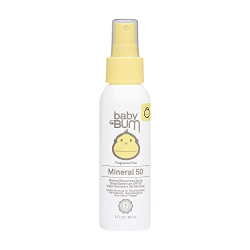 Sun Bum Baby Bum SPF 50 Sunscreen Spray Mineral UVA/UVB Face and Body Protection for Sensitive Skin Fragrance Free Travel Size 3 FL OZ