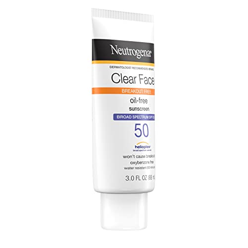 Neutrogena Clear Face Liquid Lotion Sunscreen for Acne-Prone Skin, Broad Spectrum SPF 50 UVA/UVB Protection, Fragrance & Oxybenzone Free Facial,