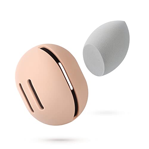 FERYES Makeup Sponge Holder – Shatterproof Eco-Friendly Silicone Beauty Make Up Blender Case for Travel - Khaki