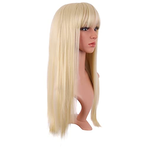 MapofBeauty 22 Inch/56 cm Long Straight Synthetic Hair Heat Resistant Party Cosplay Wig (Mixed Blonde)