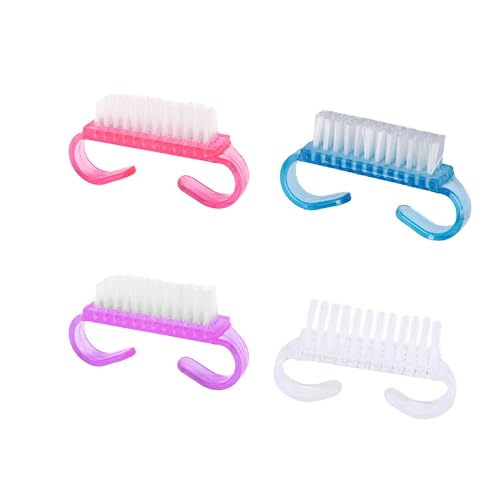 Lmyzcbzl Nail Brush, 4 Pcs Plastic Clean Brush, Hand Scrubbing Cleaning Brush, with Plastic Handle, for Cleaning Nails (Purple, Pink, Blue, Trans