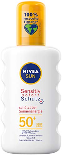 Nivea Sun Sensitive Instant Protection Sun Spray Anti-Sun Allergy SPF 50+ (200 ml), Nourishing Sun Spray for Sensitive Skin, Sun Lotion as a Prac
