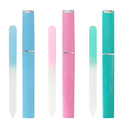 CHEERYMAGIC Glass Nail File, Multicolor Crystal Nail File Set with Case Professional Crystal Nail File Double-Sided Nail Files for Natural Nails