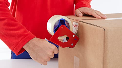 tesa Packing Tape Dispenser and tesapack Packaging Tape in a Set - 2x High-Quality Parcel Tape with 1x Dispenser - Transparent - 66 m x 50 mm