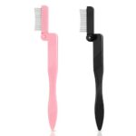 Sibba Folding Eyelash Comb 2 PCS Metal Teeth Eyelashes Separator Curler Steel Eyebrow Mascara Brush Lash Comb Cosmetic Brushes Makeup Grooming To