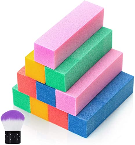 Canvalite 10Pcs White Nail Buffer Block with Nail Brush, 120 Grit Professional Salon Nail Buffer Block for Gel Nails