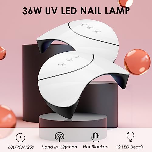 Gel Nail Polish Kit, VANREESA with 36W U V LED Nail Lamp 12 Colours Nail Polish Set with Basic Manicure Tools Black Pink Gray Purple Nail Gel Pol