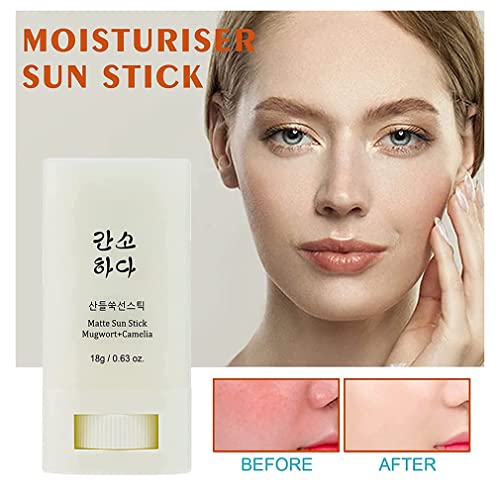 Matte sun stick, 18g Matte Sun Stick, Mugwort+Camelia, Matte Sun Stick, Long Lasting Sun Stick SPF 50 Face Matte Moisturizing Sunscreen