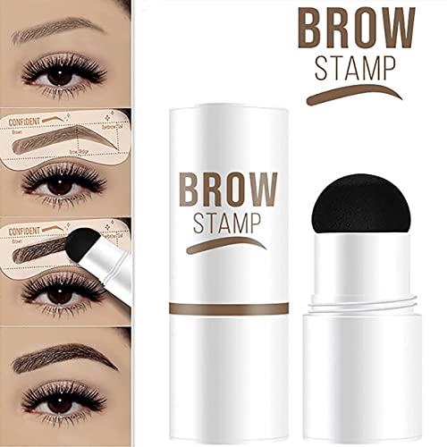 Eyebrow Stamp and Eyebrow Stencil Kit, Waterproof Long-Lasting Eyebrow Stamp with 10pcs Reusable Eyebrow Stencil Makeup Kit (Dark Brown)