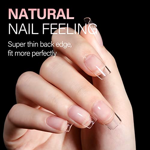 AILLSA Square Nail Tips - Half Matte Full Cover Nail Tips No Filed, 360Pcs Fake False Soft Gel Short Nail Tips Pre-shaped Acrylic Clear Gelly Tip