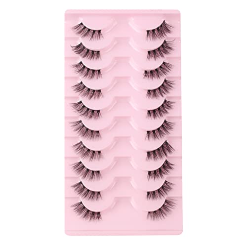 Glowingwin Half Lashes with clear band Fake Lashes Cat Eye Lashes Natural Look False Eyelashes 10 Pairs Corner Lashes 3/4 Lashes Handmade Transpa
