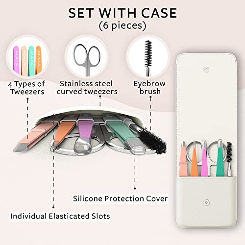 MAIA 6 Piece Professional Facial Hair Tweezers Set for Women - Eyebrow, Lash and Blackhead Remover Tool, Ingrown Hair, Flawless Hair Removal - Tr