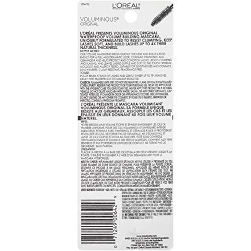 L'Oreal Paris Voluminous Waterproof Mascara, Black, 0.28-Fluid Ounce
