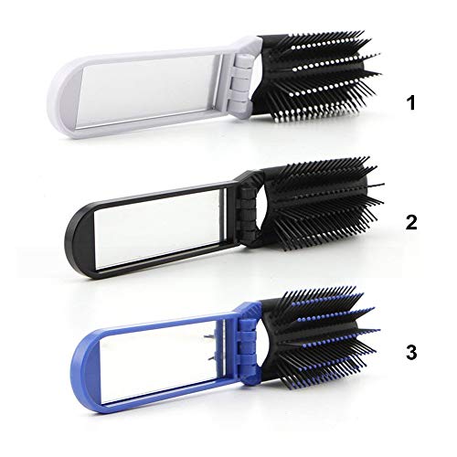 Portable Travel Folding Hair Brush With Mirror Compact Size Comb Outdoor Camping Travel Hair Styling Tools(Blue)