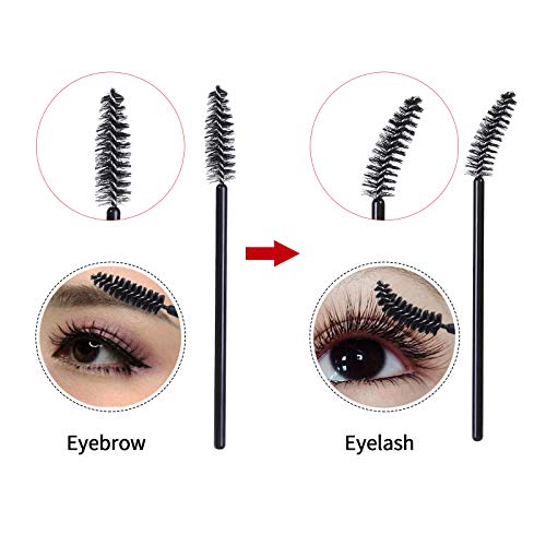 MSQ 50 Disposable Eyelash Brushes Disposable Mascara Wands Eyebrow Spoolie Brushes Applicator Cosmetic Makeup Tools (Black)