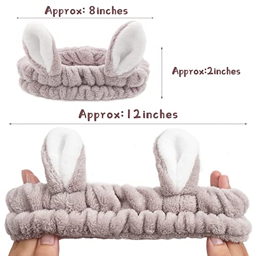 JOYOYO 3 Pcs Spa Headbands Bunny Ears Hair Bands Makeup Headbands Coral Fleece Elastic Headband Bath Shower Head Wraps for Women Girls, Washing F