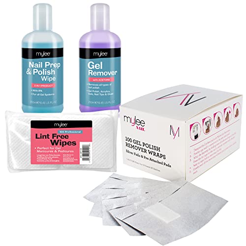Mylee Prep & Wipe With Remover & Nail Wipes Wraps Kit Package Nail Gel Polish Soak Off NEW