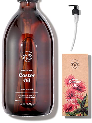 Bionoble Organic Castor Oil 500ml - 100% Pure, Natural and Cold Pressed - Lashes, Eyebrows, Body, Hair, Beard, Nails - Vegan and Cruelty Free - G