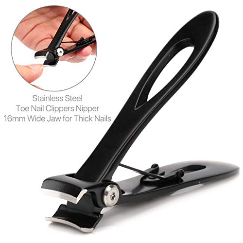 Nail Clippers 16mm Wide Large Jaw Opening for Thick Nail Stainless Steel Black Fingernail and Toenail Nipper Cutter Podiatry Trimmer Pedicure Man