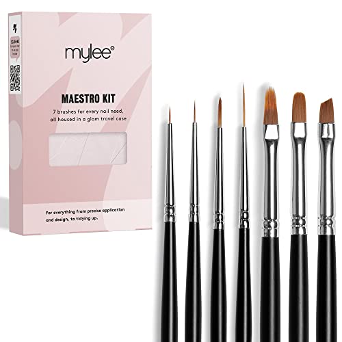 Mylee Maestro Nail Brush Kit, 7x Brushes Design for Gel Nail Art & Polish Application, Oval, Angled, Ombre, Fine, Professional Quality Manicure P
