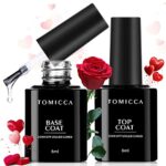 TOMICCA Gel Nail Polish Top Coat and Base Coat -2Pcs No Wipe Base and Top Coat Gel Nail Polish Set,Soak Off UV LED Gel Nail Varnish Nail Art Mani