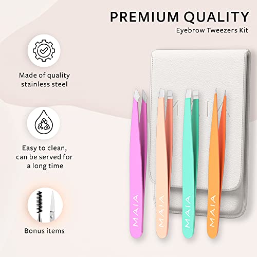 MAIA 6 Piece Professional Facial Hair Tweezers Set for Women - Eyebrow, Lash and Blackhead Remover Tool, Ingrown Hair, Flawless Hair Removal - Tr
